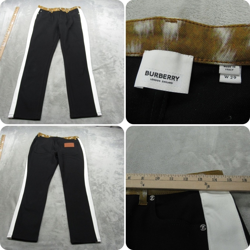 Burberry Jeans Womens 29 x26 Black White Deer Print Leather Trim Skinny Mid Rise